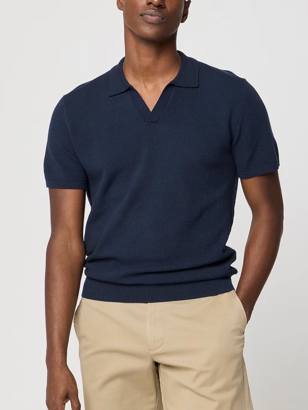 NEW J.Crew Cotton moss-stitch johnny-collar sweater-polo Men's Medium Blue